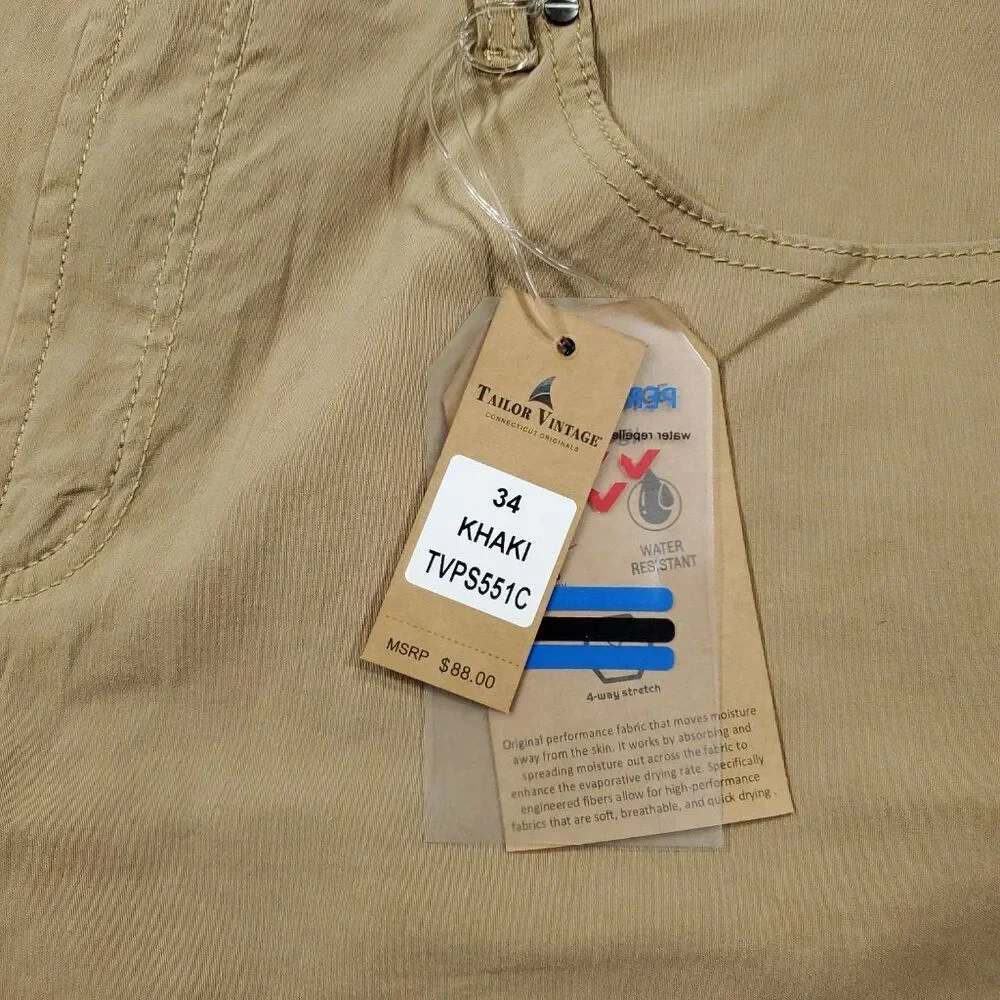 Tailor Vintage Greenwich Slim Fit Performance Tech Shorts Men's Size 34 Khaki - Picture 4 of 7